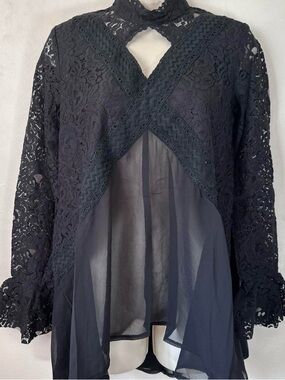 Black Lace & Sheer Chiffon Overlay Blouse